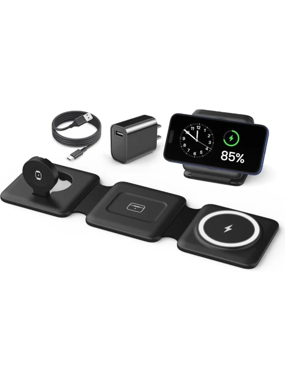 Compact 3-in-1 Magnetic Wireless Charger for iPhone, Apple Watch & AirPods